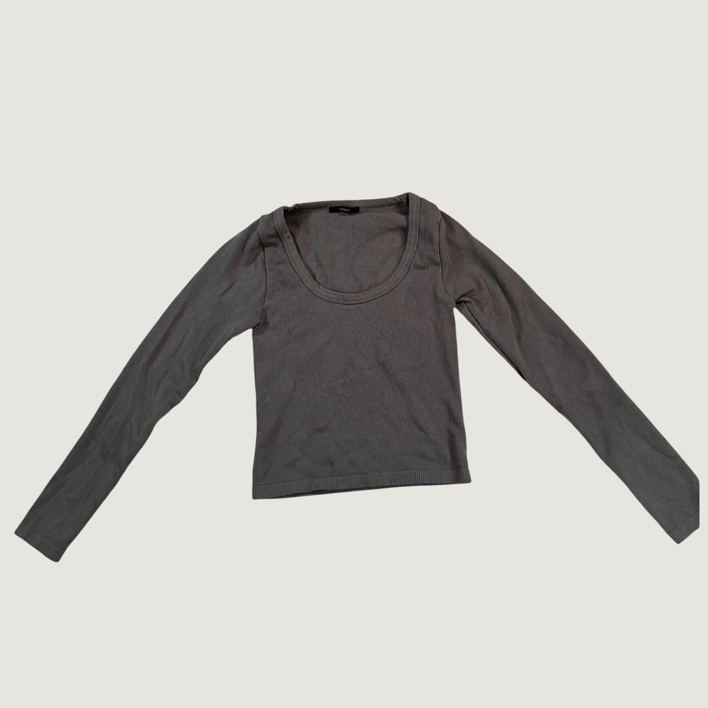 Forever 21 Women's Long Sleeve Strech Top Size Small Gray Fitted Layering B74